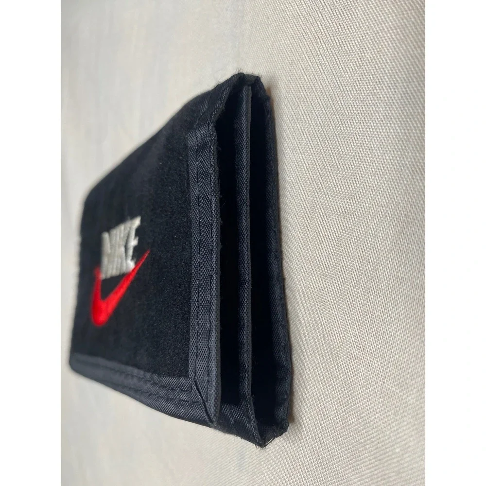 Y2K Nike Black Velvet Trifold Wallet Red Check Minimalist Athletic Streetwear